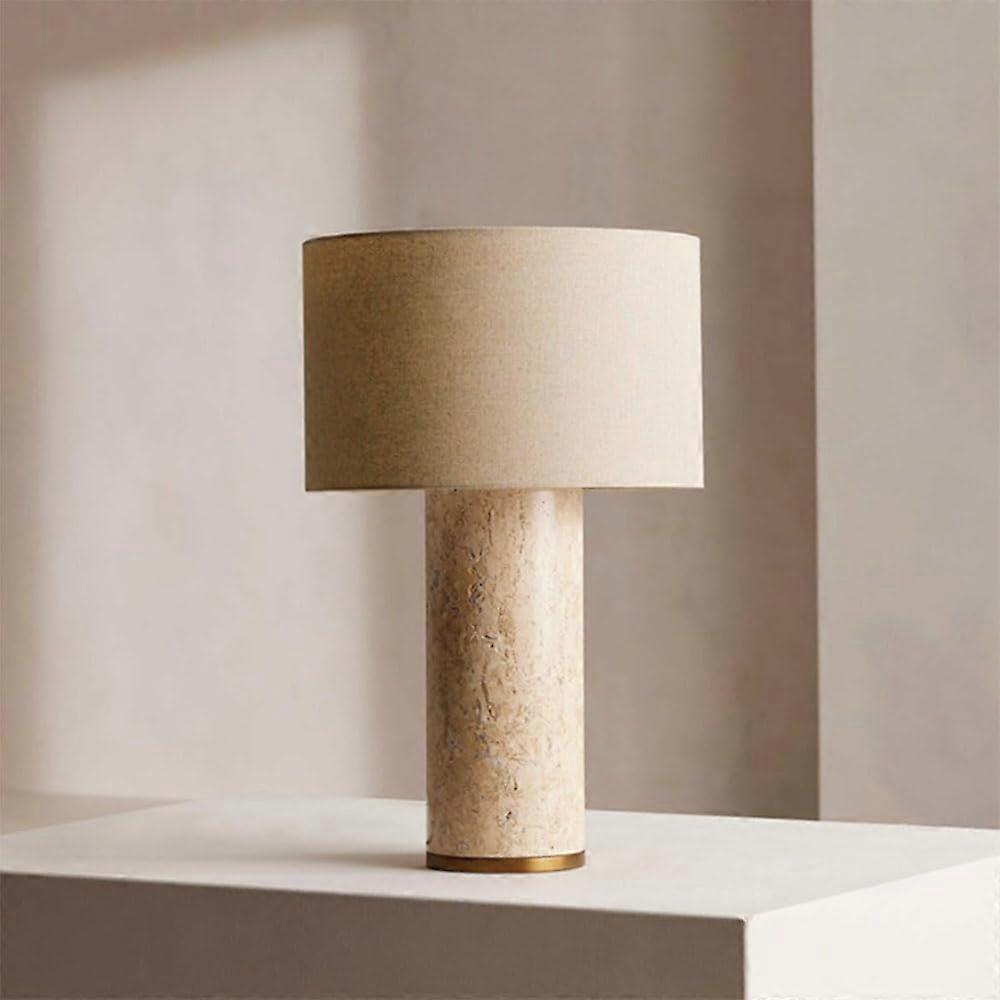 Yellow Cave Stone Desk Lamp Minimalist Nordic Rustic Linen Fabric Bedside Nightstand Warm Ambient Lighting