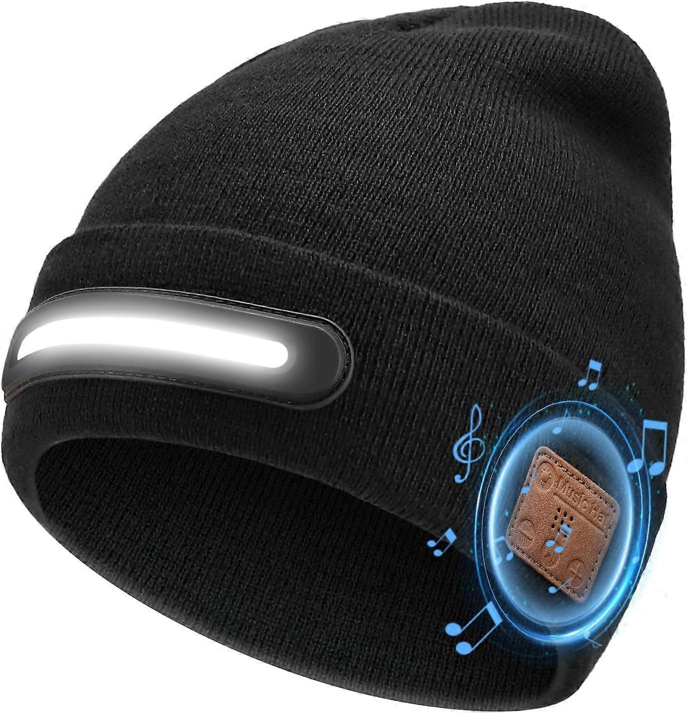 Beanie with Light and Bluetooth Headphones, Rechargeable Headlamp Beanie Hat,