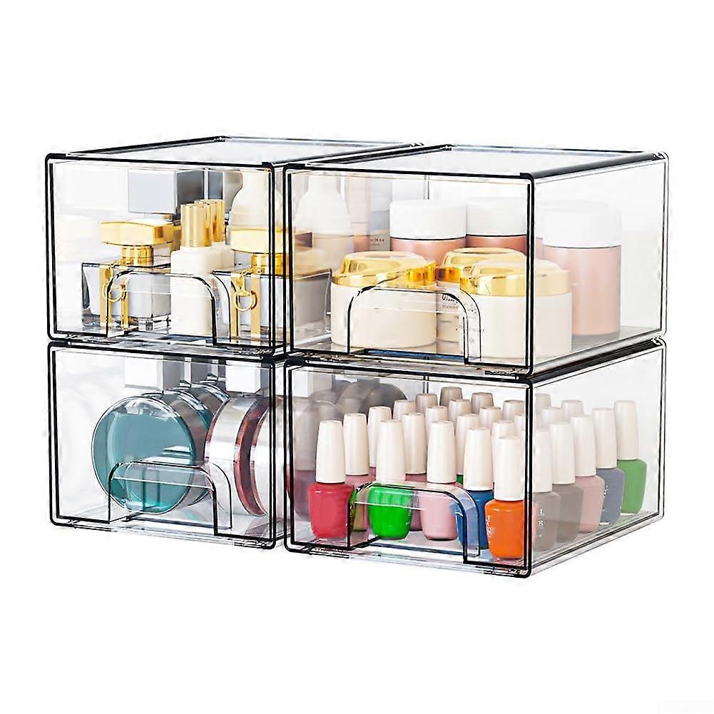 Clear Stackable Storage Drawers Desktop Organizer For Makeup And Medicine Office Supplies With Pull Handle