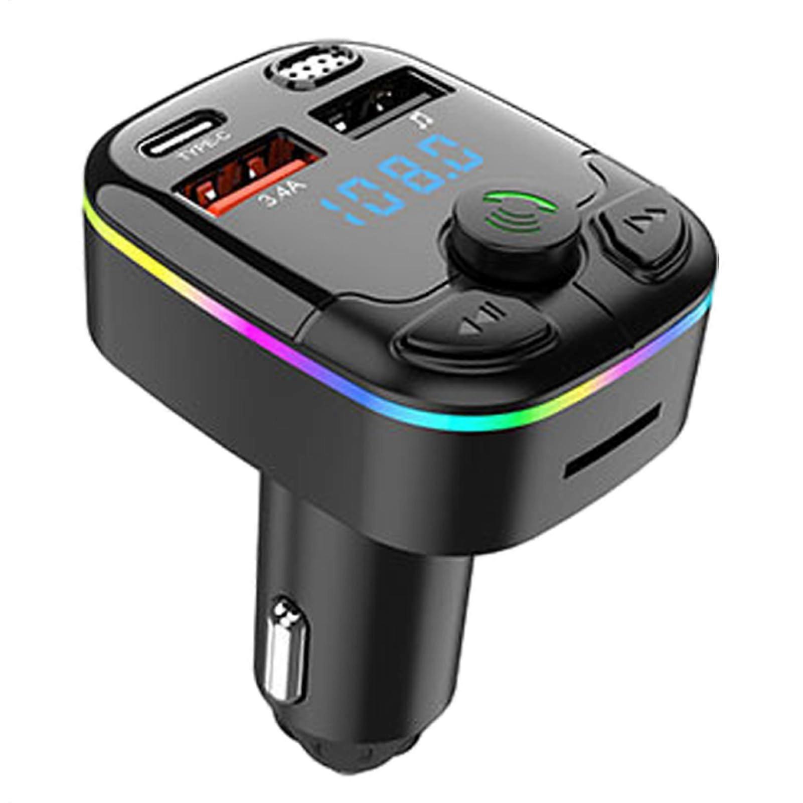 MP3 Player FM Transmitter LED Display 180Degree Adjustable USB Fast Charging BuiltIn Microphone Noise Cancelling