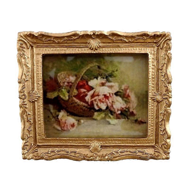 娃娃屋玫瑰篮画金框微型配件