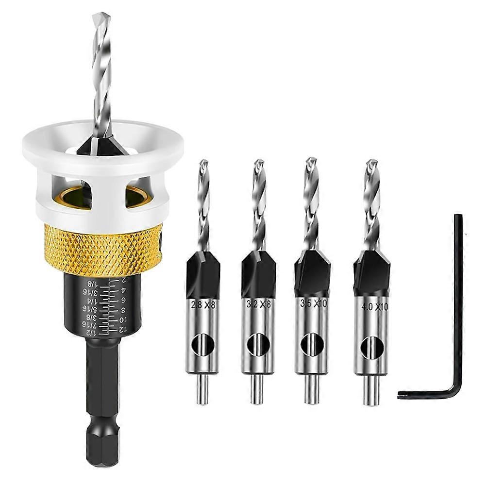 4PCS Countersink Drill Bit Set with Depth Stop for Wood & Hand Tools, M2 HSS Tapered Bits