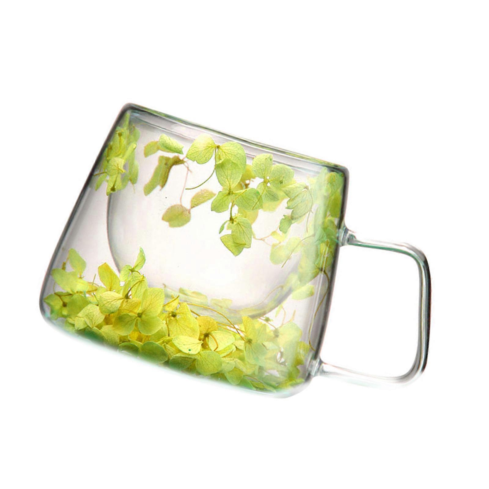 Tasse en verre avec fleur sèche 200ml Tasses à boire Tasse à café à double couche Boisson pratique pour un usage quotidien Jaune