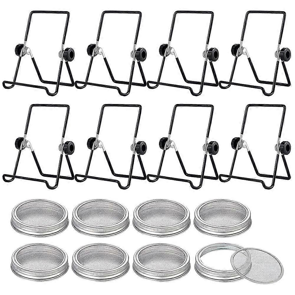 8 Sets Sprouting Jar Kit Includes Sprouting Lids and Sprouting Stands Jar Screen Lids for Sprouting Growing Seeds