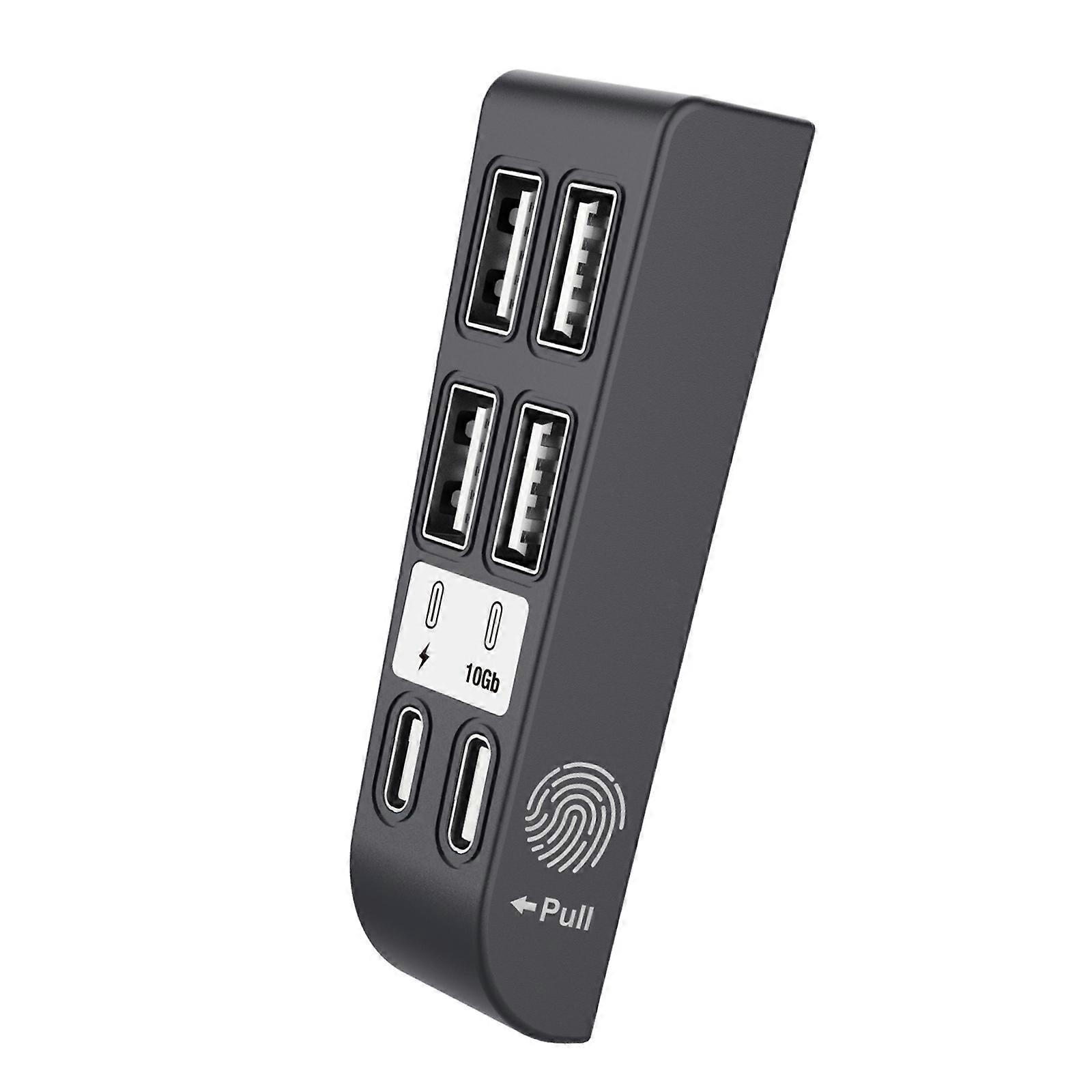 6 in 1 USB Hub Expansion Adapters for Slim USB Port Extenders with 1 Type C 3.1 & 4 USB & 1 USB C Charging Port  Black