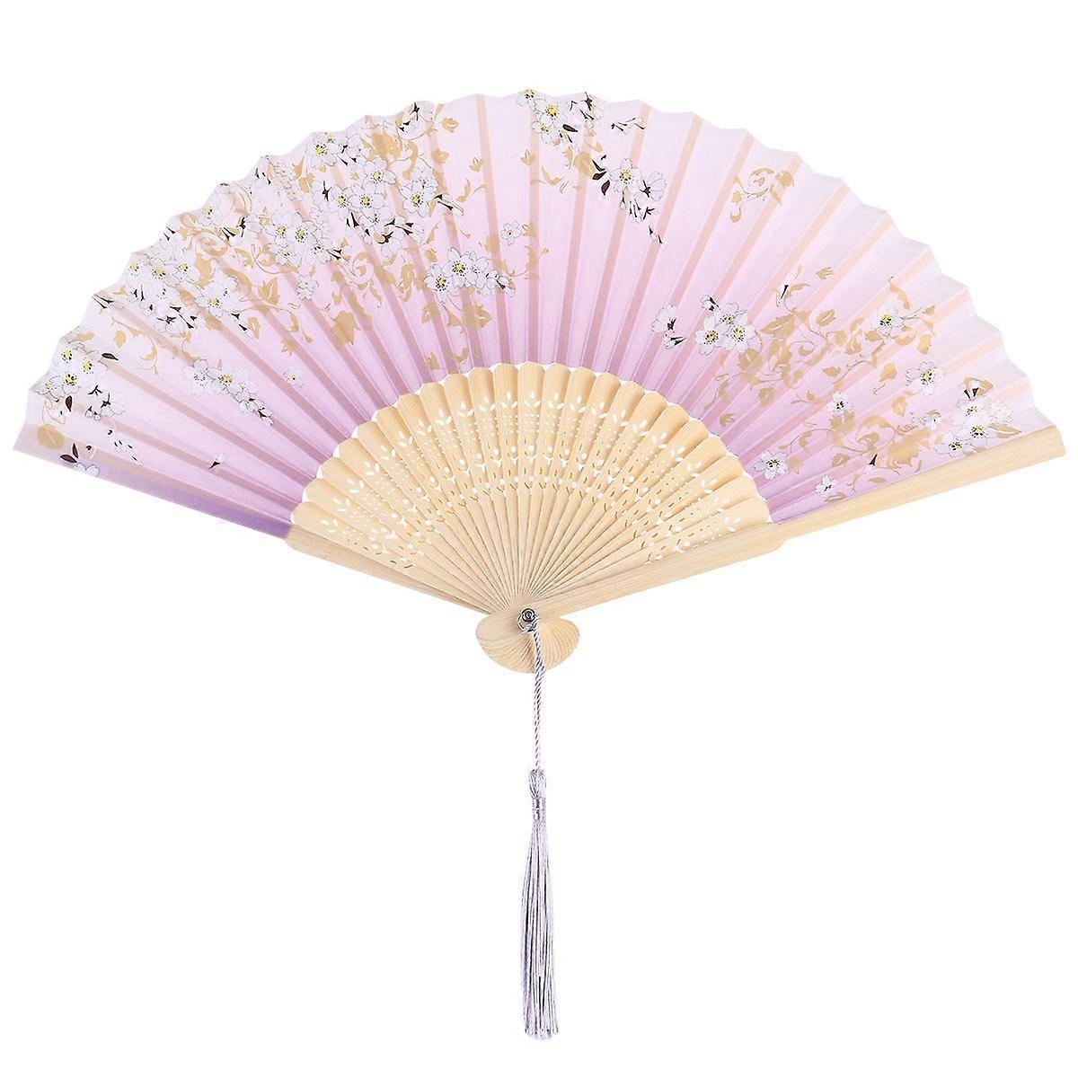 Japanese Style Folding Fan Handheld Fan Craft Dancing Performance Folding Fan (Purple Background Flower)