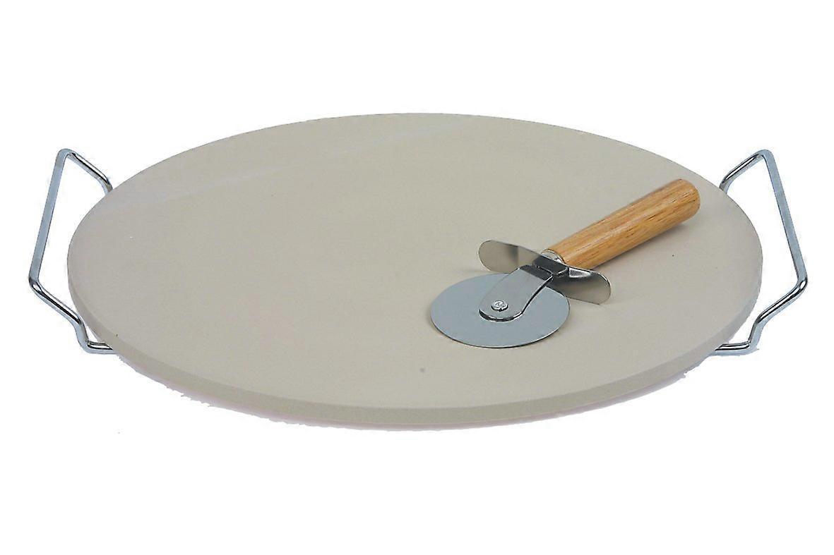 Pizza Baking Set 3 Piece with Stone, Cutter and Server, Beige, 32.5cm for Home Kitchen