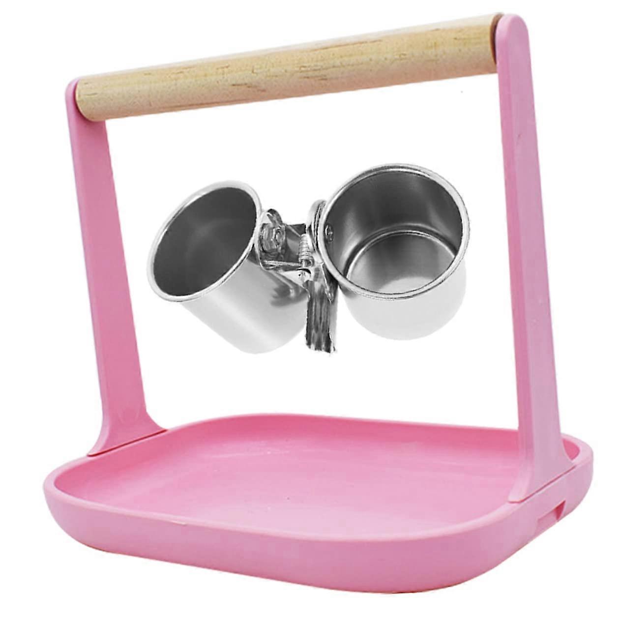 Bird Perch Stand with Feeding Cup Set Portable Desktop Playground for Parakeets and Parrots with Tray