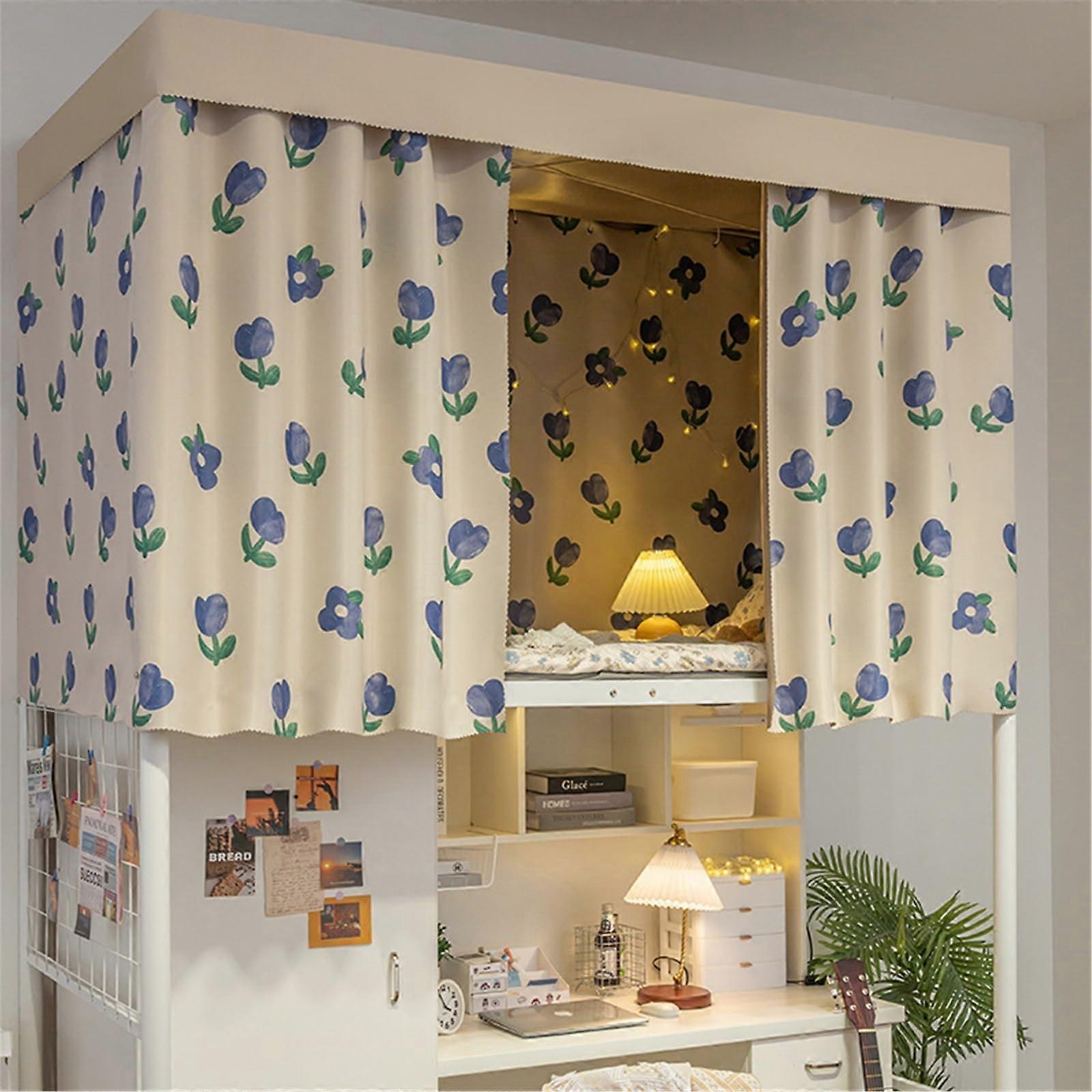 Bunk Bed Privacy Curtain Set with Full Coverage Light Blocking Breathable Fabric for Dorm 1.2M Flower C