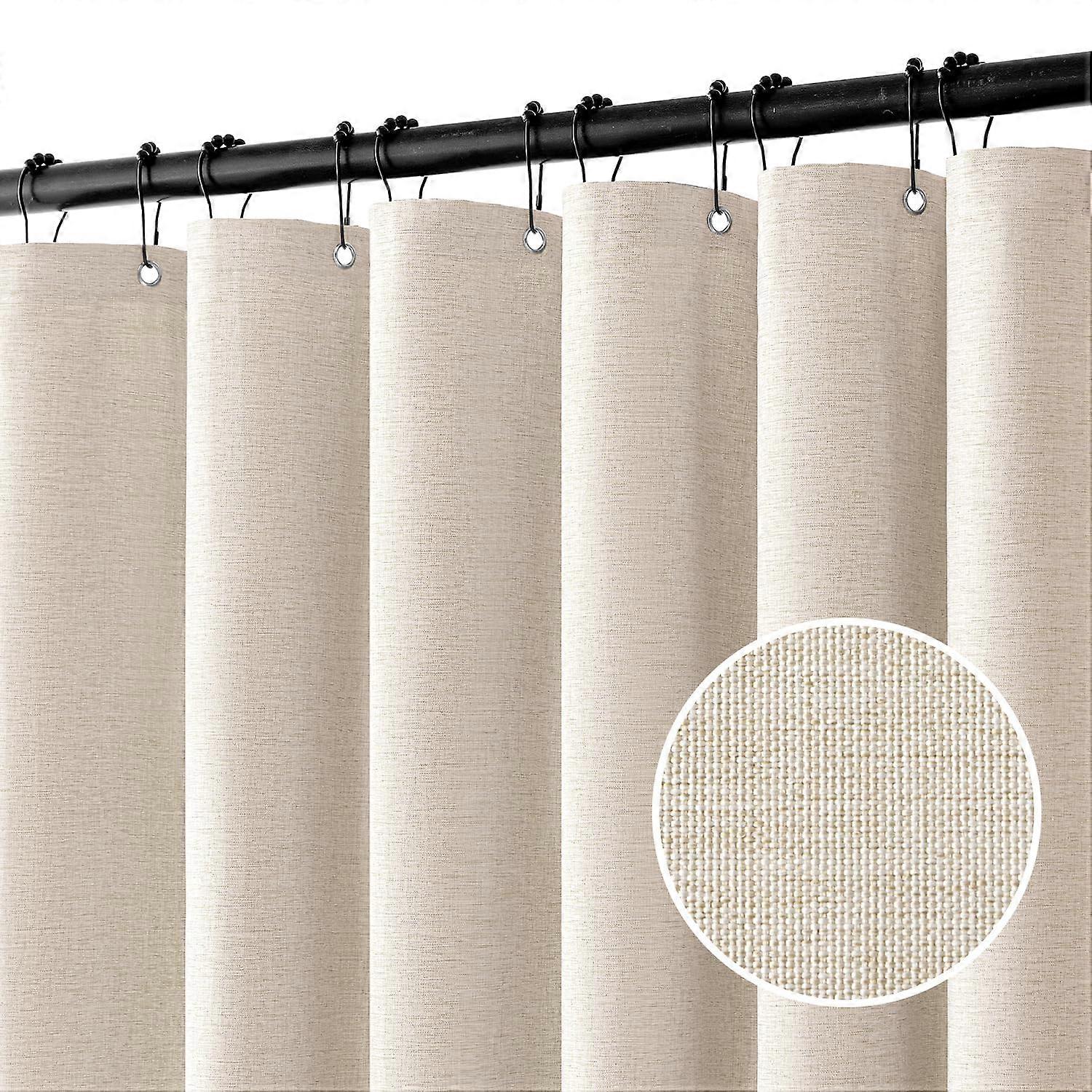 Waterproof Linen Shower Curtain with RustResistant Hooks Beige 48x72 Thick Fabric for Bathroom