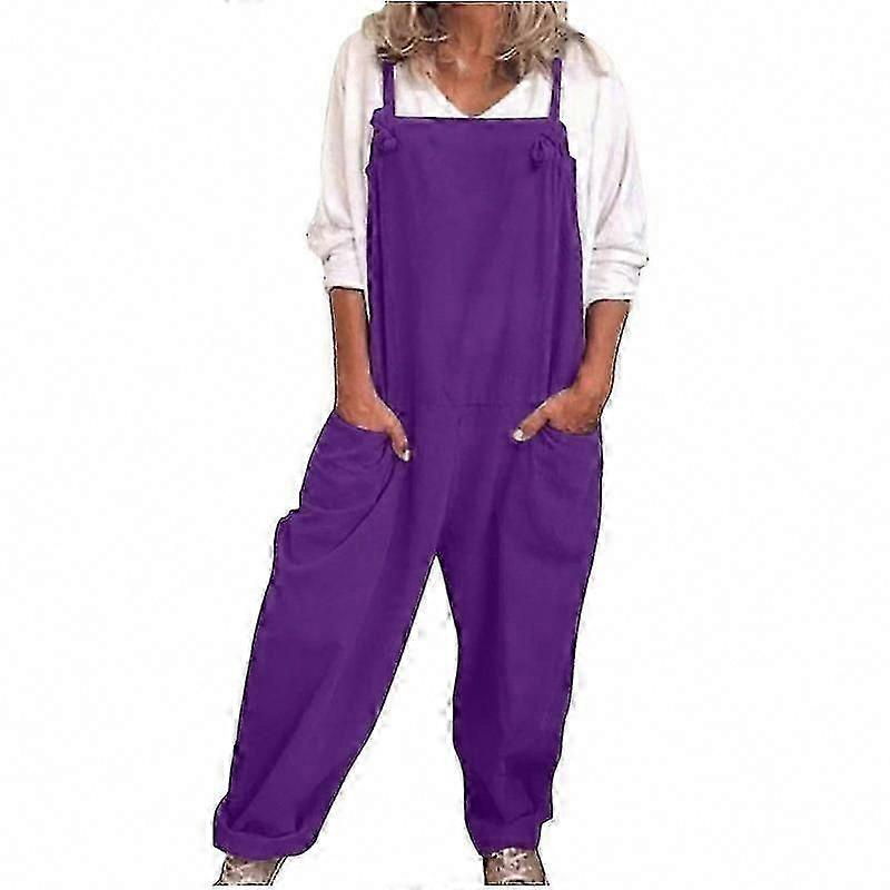 Salopette lunga casual da donna in cotone e lino