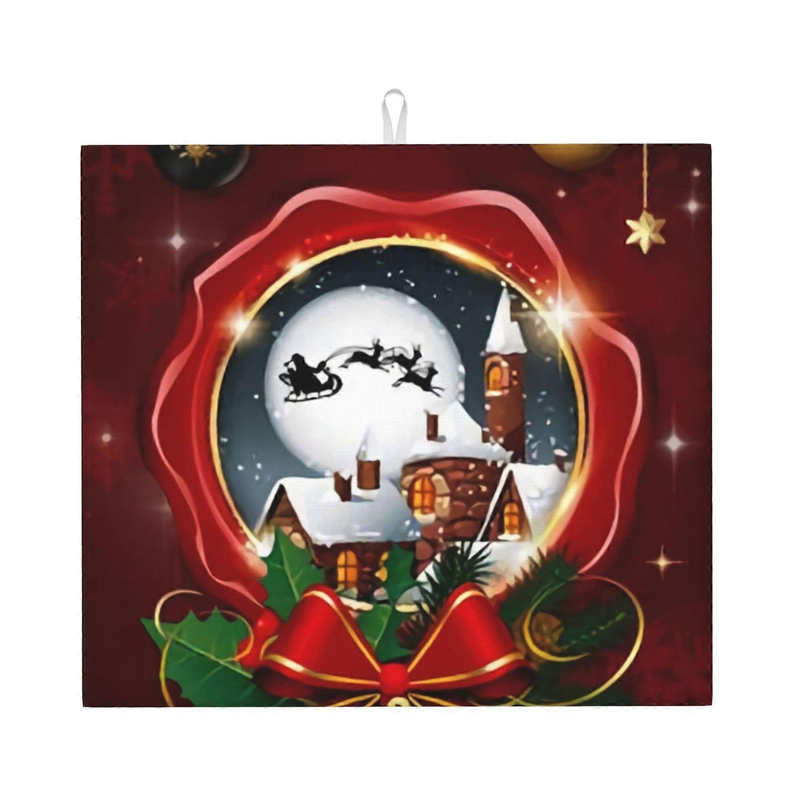 Christmas Dish Drying Mat For Kitchen Counter, Microfiber Dish Mat, Fast Absorbent Draining Pad