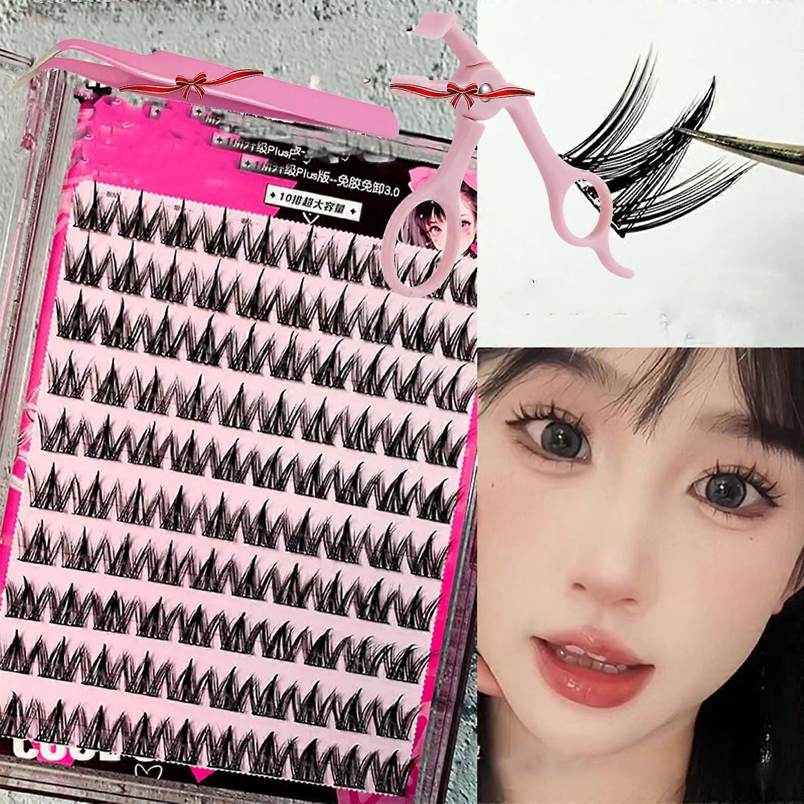 Waterproof Self Adhesive Eyelashes Kit, Glue  False Lash Clusters, Reusable Natural Look