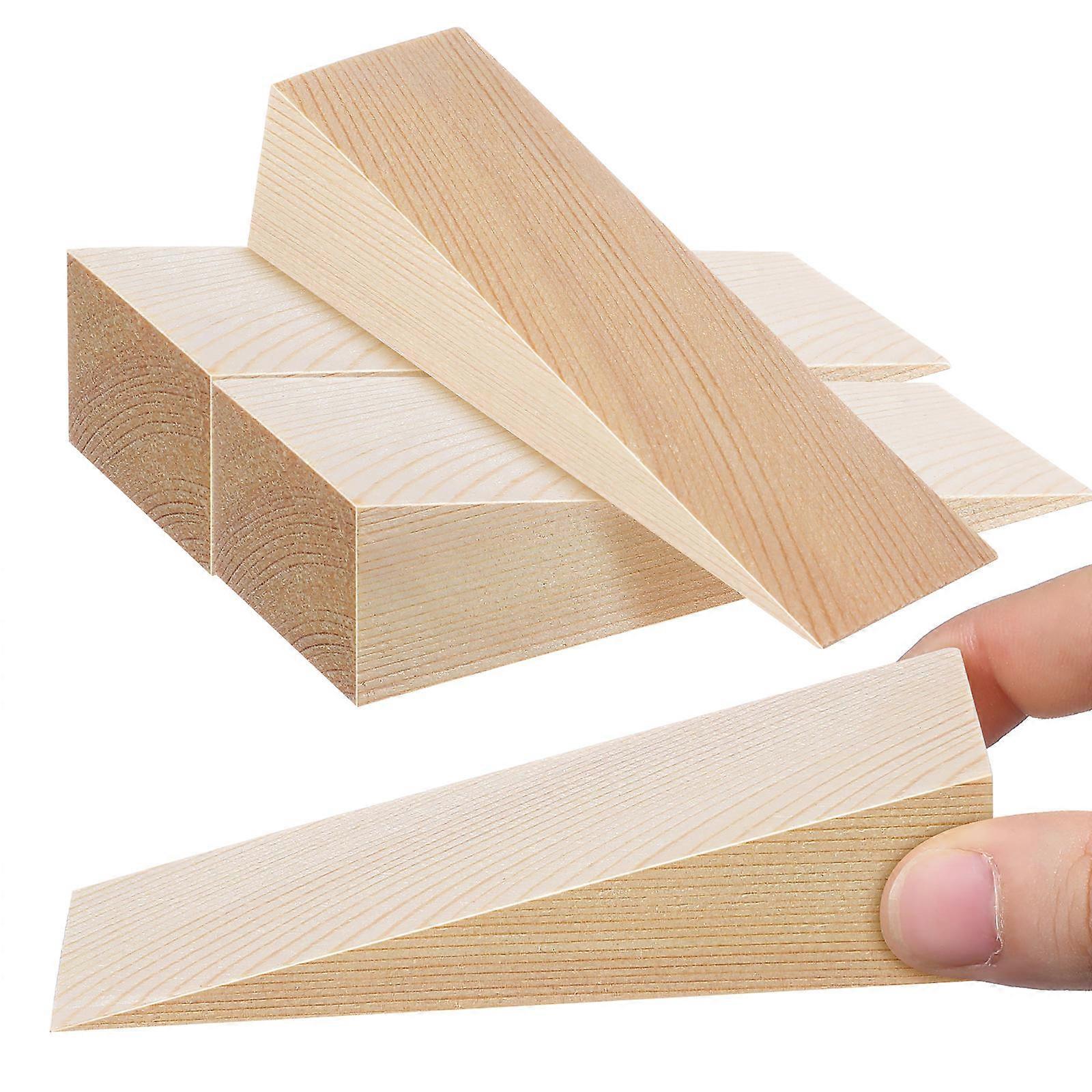 4pcs Triangular Door Stoppers for Bottom of Door No Drill Needed Solid Wooden Security Stopper Shims Triangle Wood Block Set