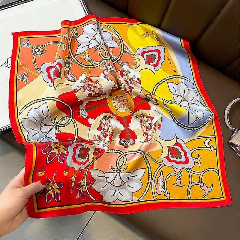 100% Mulberry Silk 20" Square Scarf For Women Neckerchief Wrap Yellow Red Flower