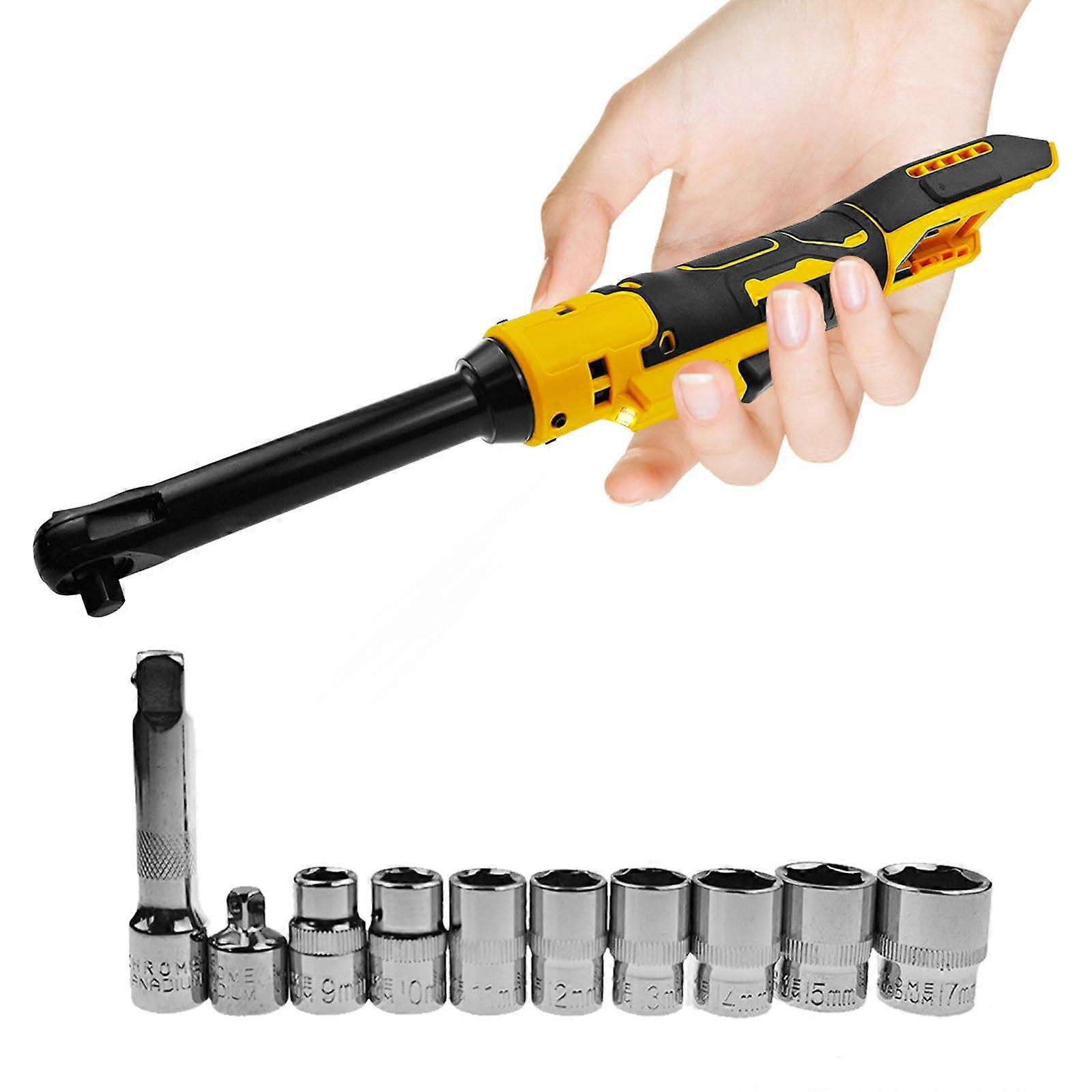 3/8 Inch Cordless Extended Ratchet Wrench Compatible with DeWalt 20V,  Torque Long Neck with 8 Sockets and Adapter