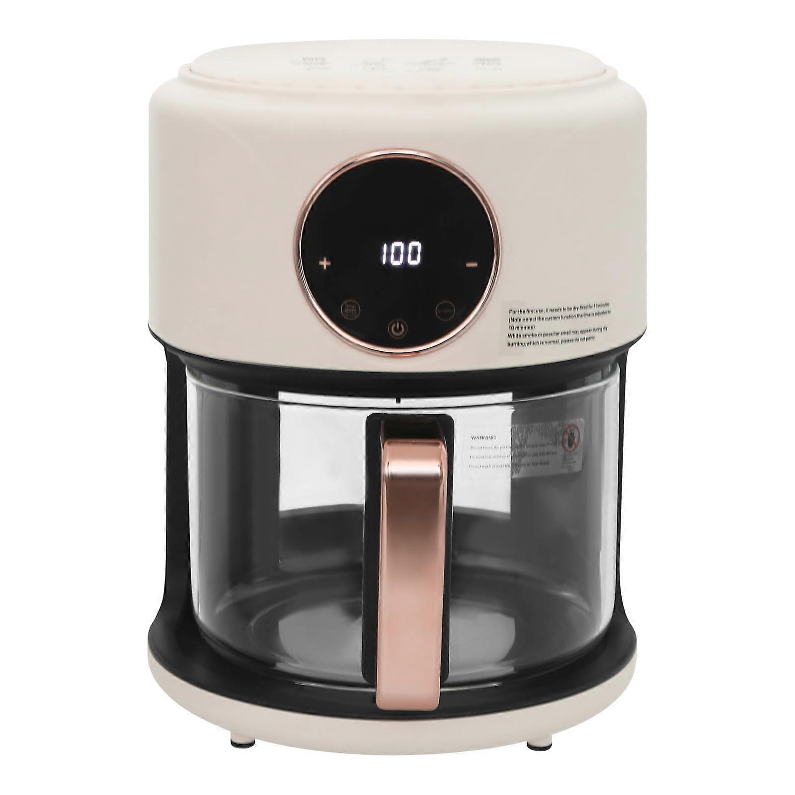 Glass Air Fryer 3.81QT 1200W Touchscreen with 360° Clear View and 8 Preset Cooking Modes White