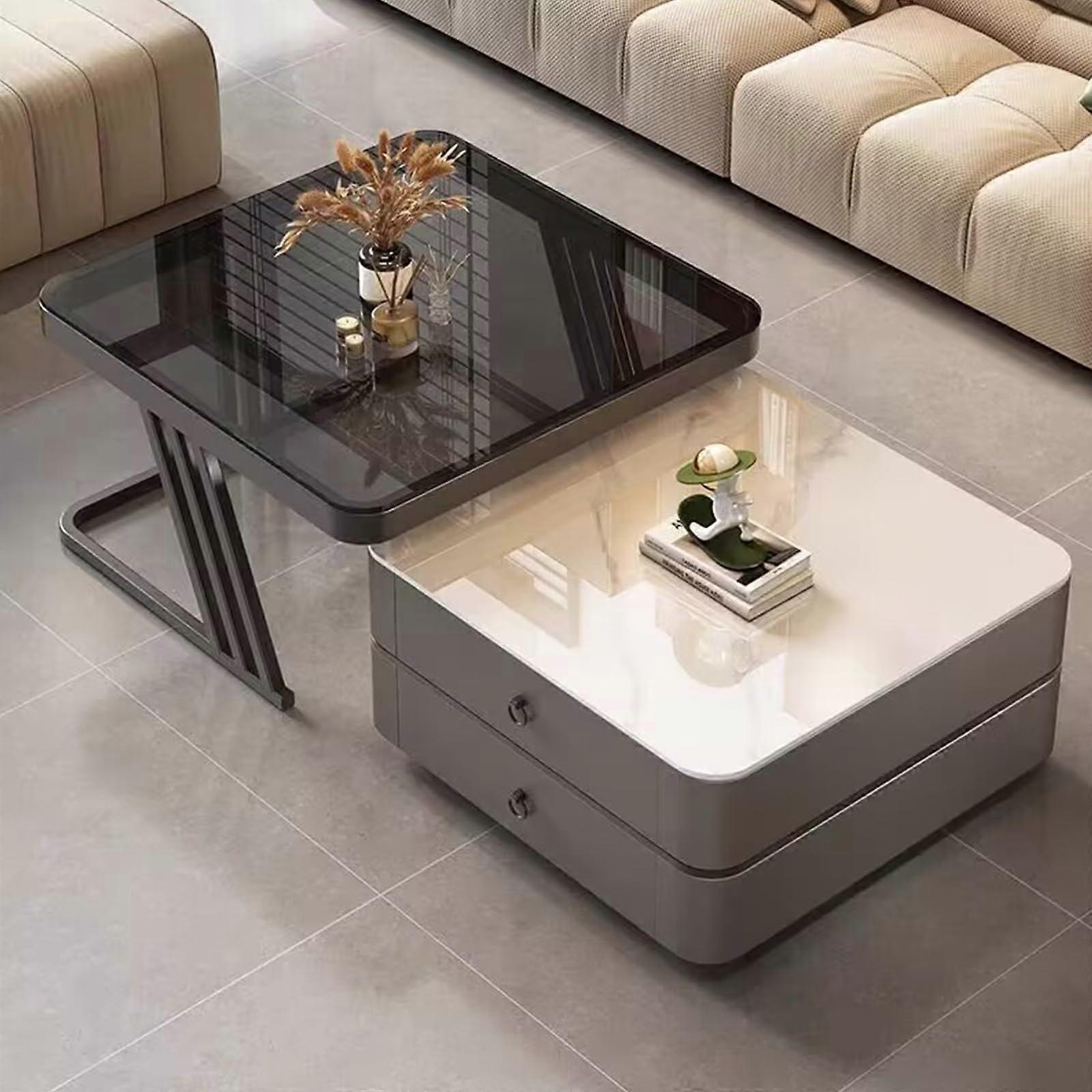 Modern Glass Nesting Coffee Table Set of 2 with SpaceSaving Design and Sturdy Metal Frame for Small Spaces