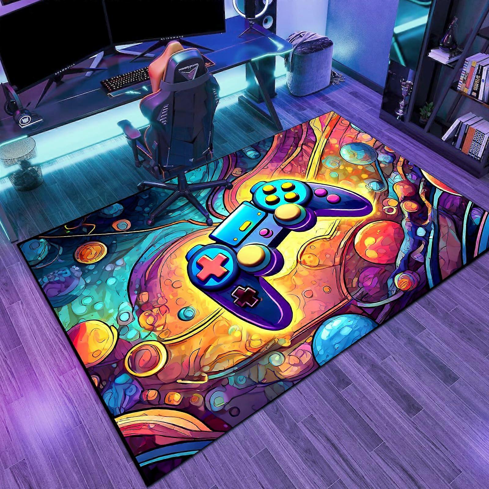 Gaming Area Rug with NonSlip Rubber Backing, Game Controller Shape Velvet Carpet for Bedroom 60'x40'