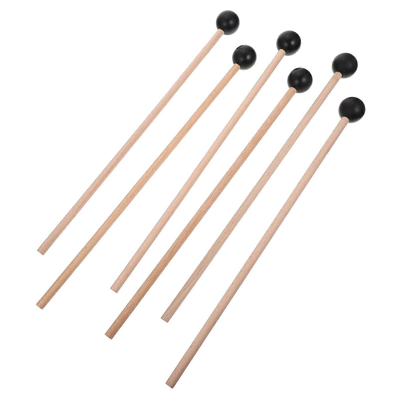 Wooden Rubber Mallets Percussion Instrument Accessories for Practice 6Pcs Black