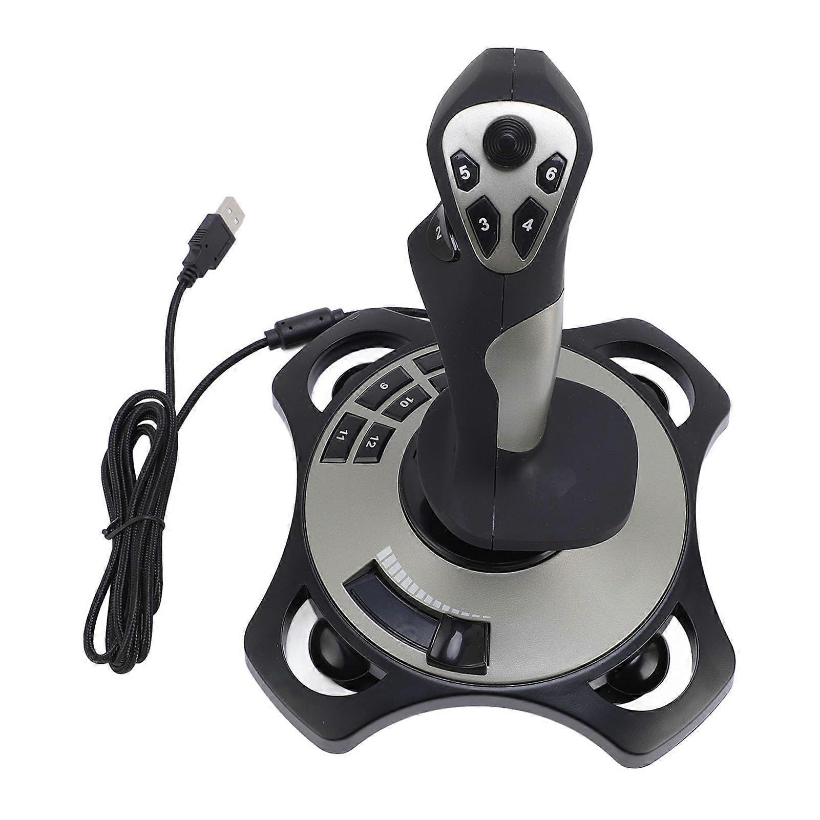 USB Flight Simulator Joystick with Vibration Feedback, 12 Programmable Buttons, Ergonomic Grip for PC