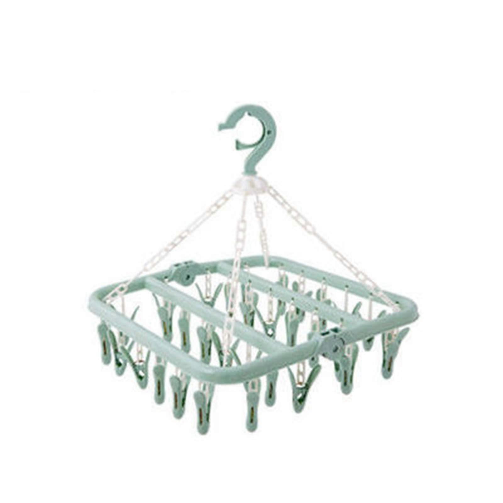 Foldable Plastic Clothes Drying Rack with Windproof Sock Hanger for Indoor Outdoor Laundry Green