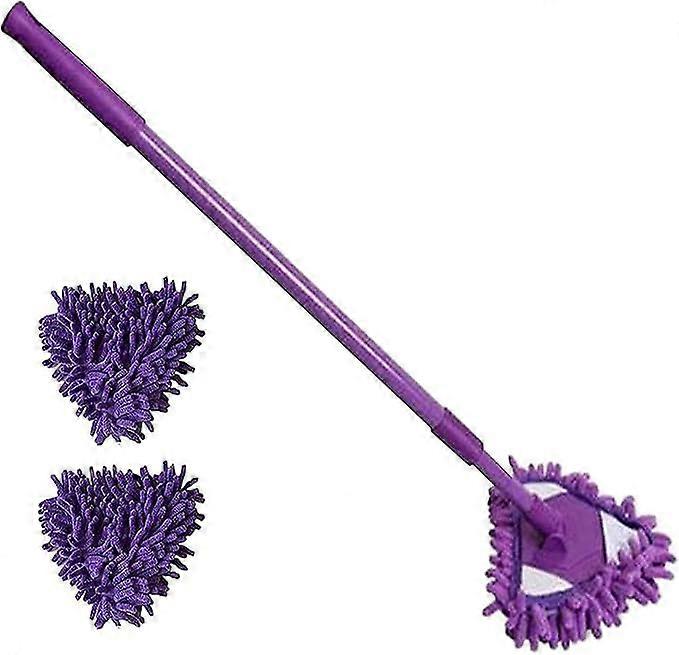 Triangle Mop with 180° Rotatable Head and Telescopic Handle, 2 Reusable Microfiber Pads, Purple