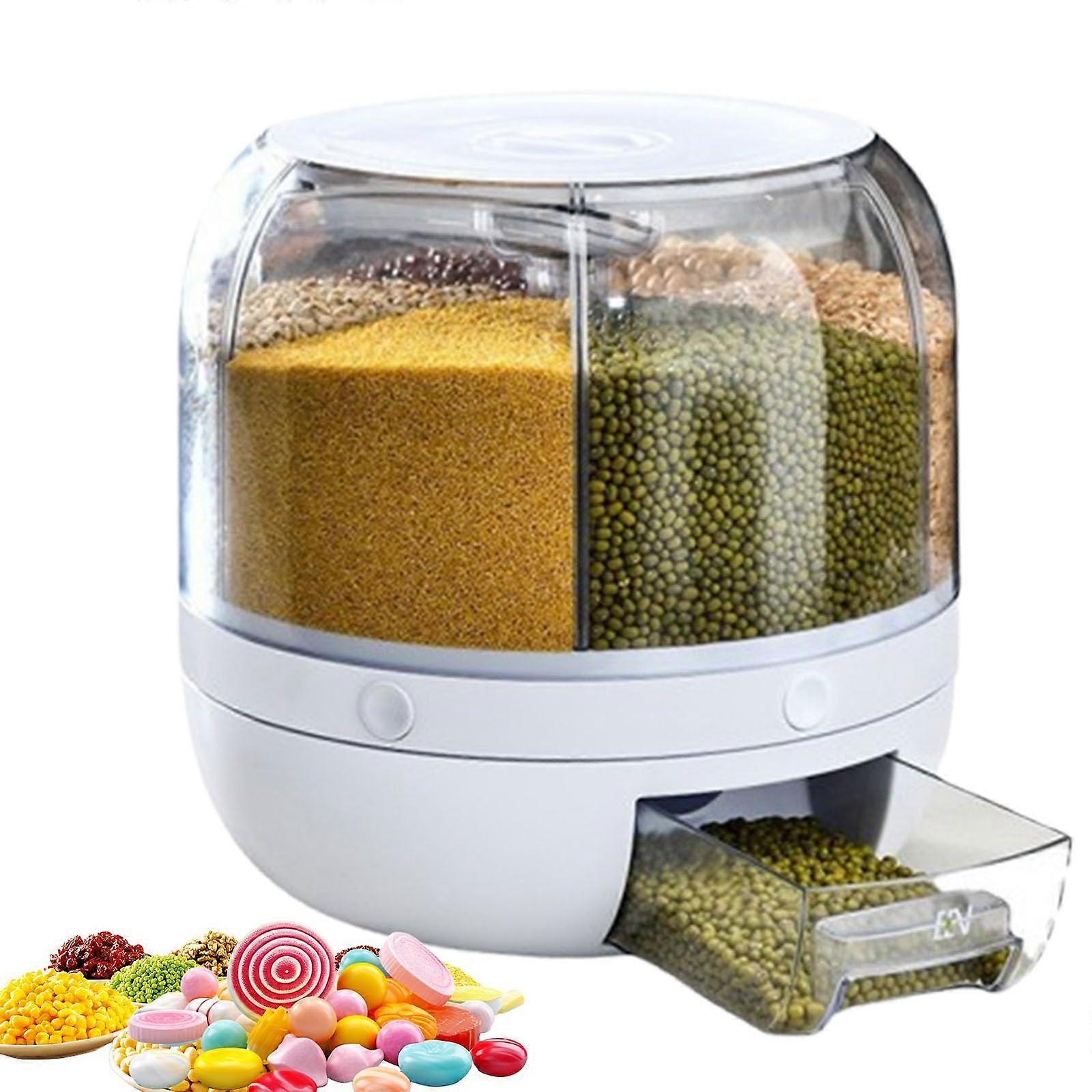 Rotating 6 Grid Grain Dispenser with Airtight Seal, Large Capacity Cereal Storage Container