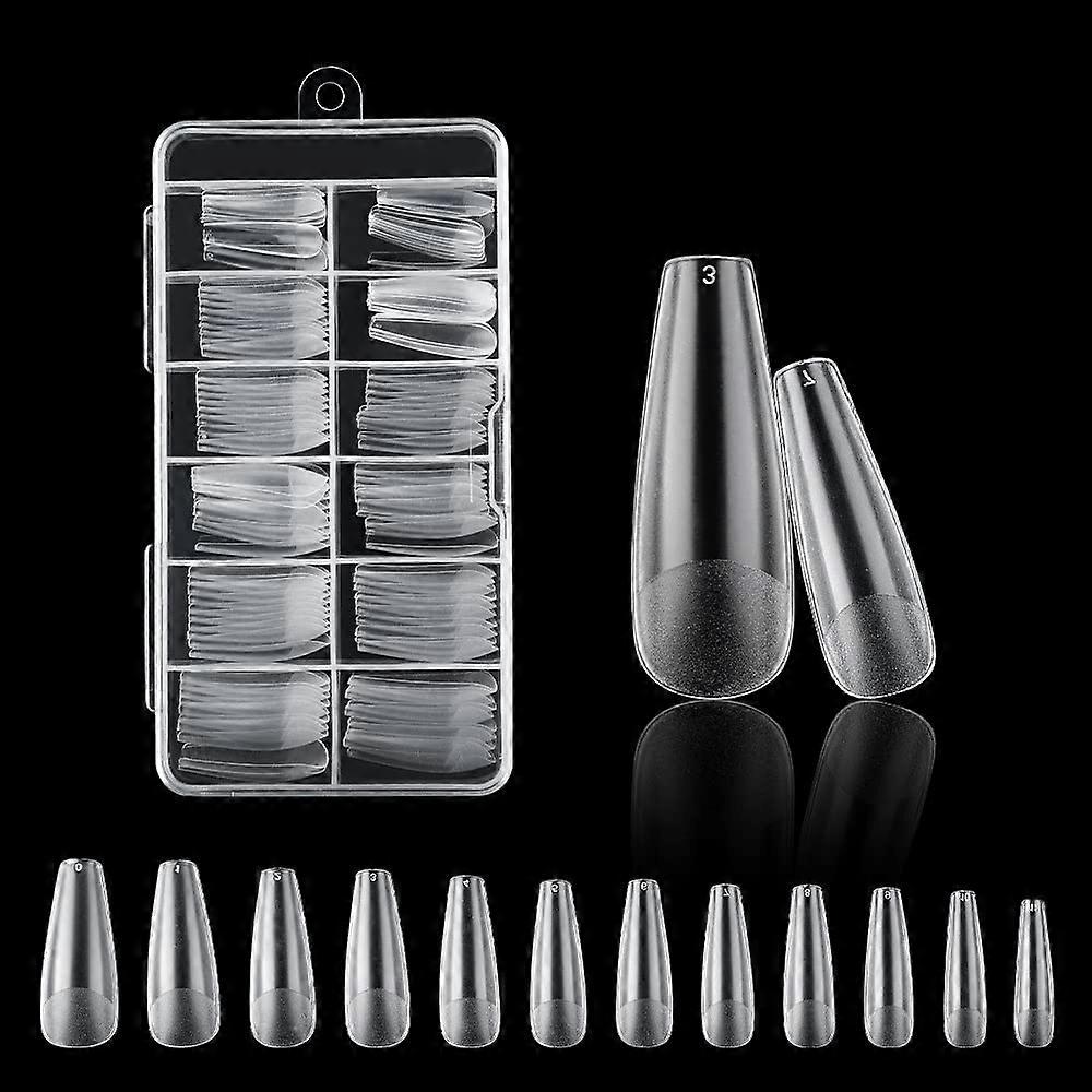120 Pcs Coffin Press On Nails Transparent SemiMatte False Nails with Reusable Box