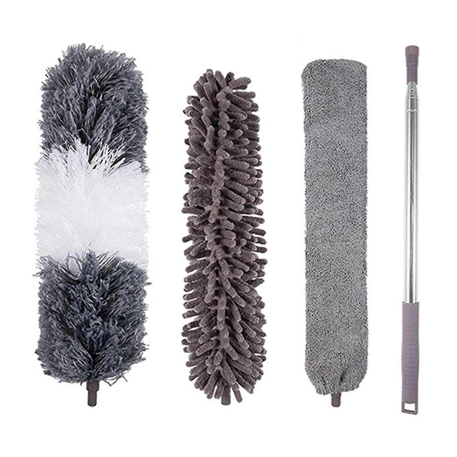 4PCS Microfiber Duster with Stainless Steel Extension Pole Bendable Dusters Lightweight for Cleaning