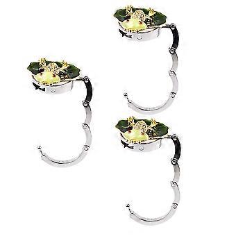 3x Niedlicher goldfarbener grüner Frosch-Taschenhaken