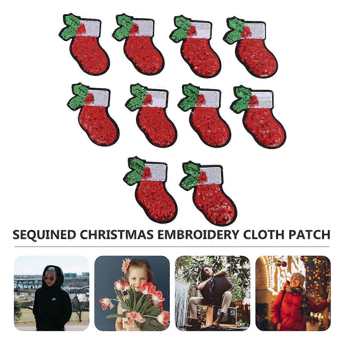 Cloth Embroidered Patch Christmas Theme for Decoration 10Pcs Sequins Design