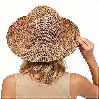 Summer Beach Hats For Women Uv Protection Sun Hat Wide Brim Design Khaki 1Pcs