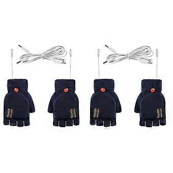 4X USB Elektriska Värmehandskar Dubbelsidiga Värmehandskar Vantar Uppladdningsbara Justerbar Temperatur, Marinblå