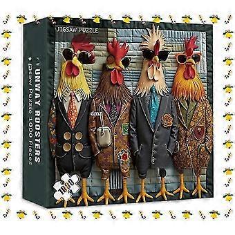 Runway Roosters Jigsaw Puzzle 1000 Pieces, Chicken Puzzles for Adults 1000 Piece, Funny Chicken Jigsaw Puzzle, Christmas Gifts for Kids Adultsc