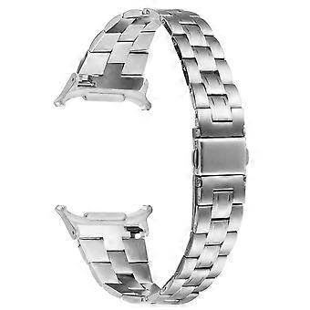 Watch Band For Samsung Galaxy Watch8 44mm/ 40mm/ Watch8 Classic 46mm 3-Bead Silver Stainless Steel Slim Strap