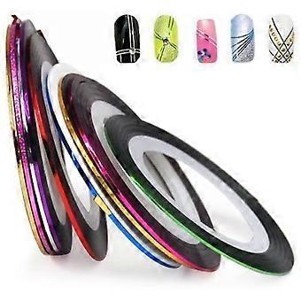 Set of 10 UltraThin Nail Striping Tape with Adhesive Backing for Precision Holographic Nail Art Designs