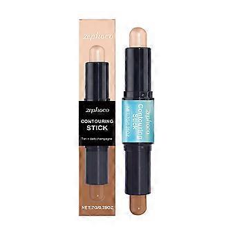 Zephoco 2-in-1 gezichtsvormings- en contourstick (bruin + diep champagnekleur) Langdurige make-up zonder vlekken, driedimensionale natuurlijke contouren