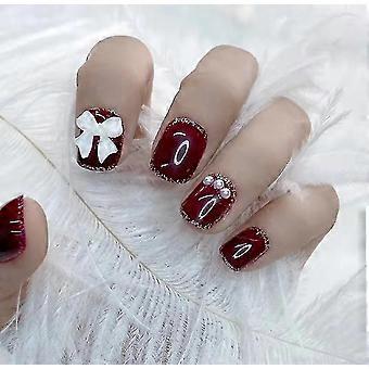New Short Square Round White Ins Manicure Patch Wearing Armor Streamer Butterfly Nail Patch Nail Piece