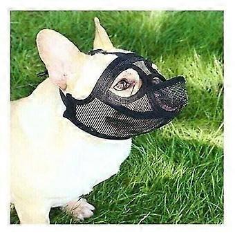 Adjustable Mesh Dog Muzzle, Short Nose Dog Muzzle, Breathable Mesh Muzzle, Bulldog Muzzle to Prevent Biting, Chewing and Barking, Dog Mask, Black, Siz