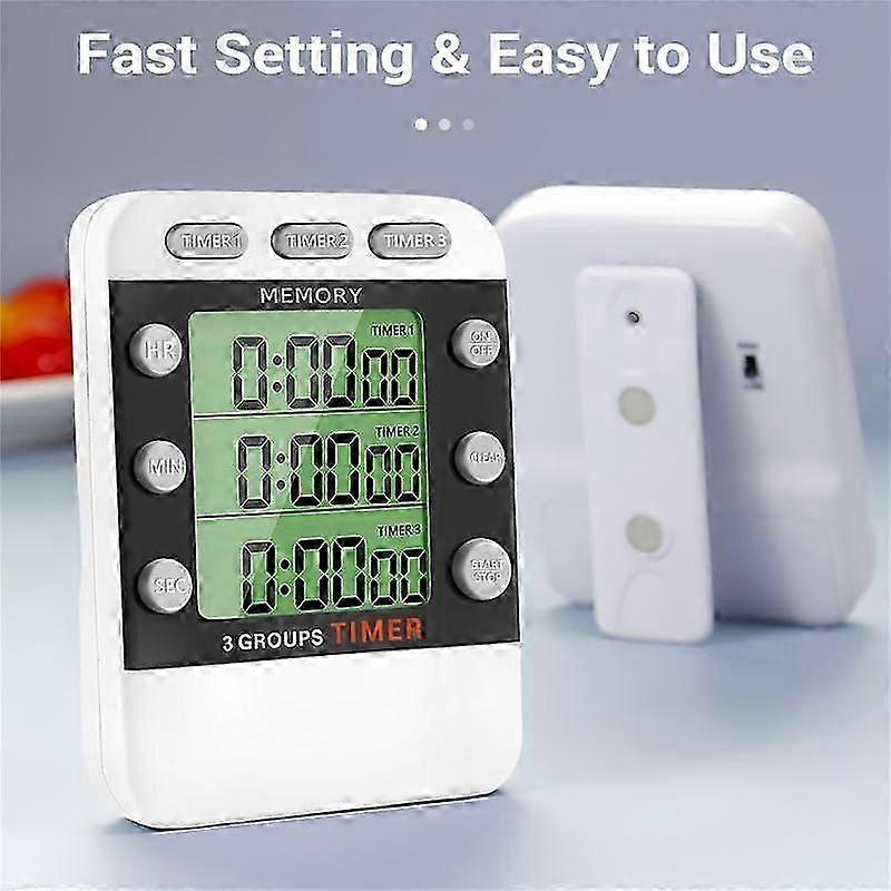 Digital Dual Kitchen Timer, 3 Channels Count UP/Down Timer, Triple Cooking Timer, Display, Loud Volume Alarm