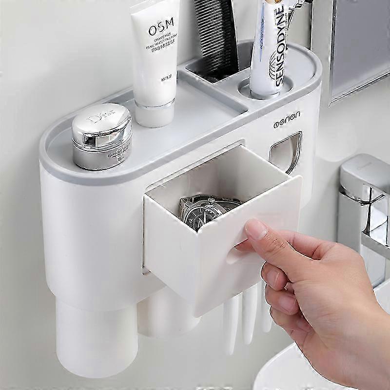 Wall-mounted Toothbrush And Toothpaste Storage Set With Cover No Drill