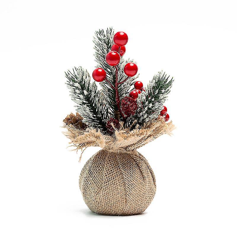 Faux Mini Christmas Tree Small Tabletop Christmas Tree With Red Berry Ice Crystals And Pine Cone Tab