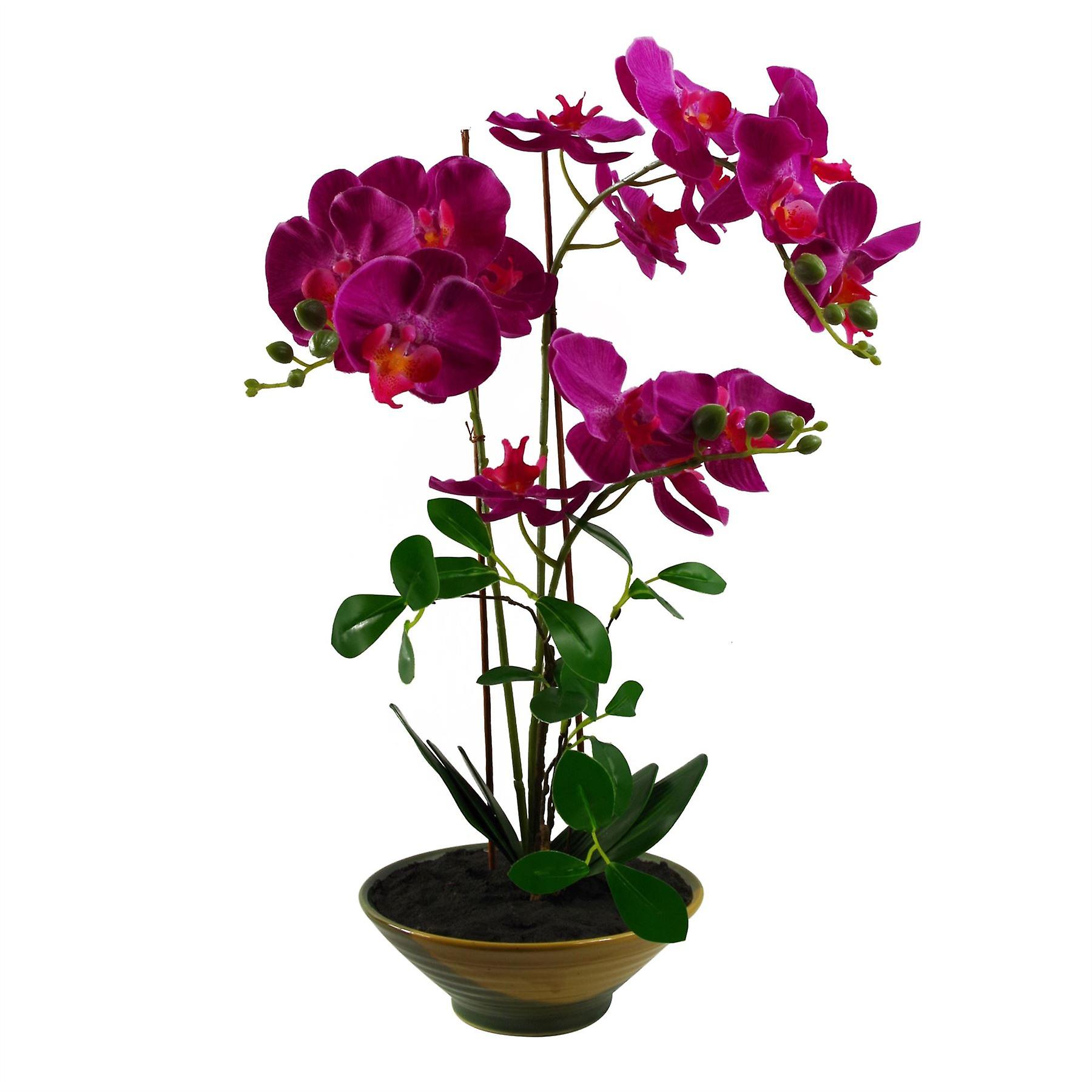 65cm Artificial Orchid Dark Pink in Glazed Planter