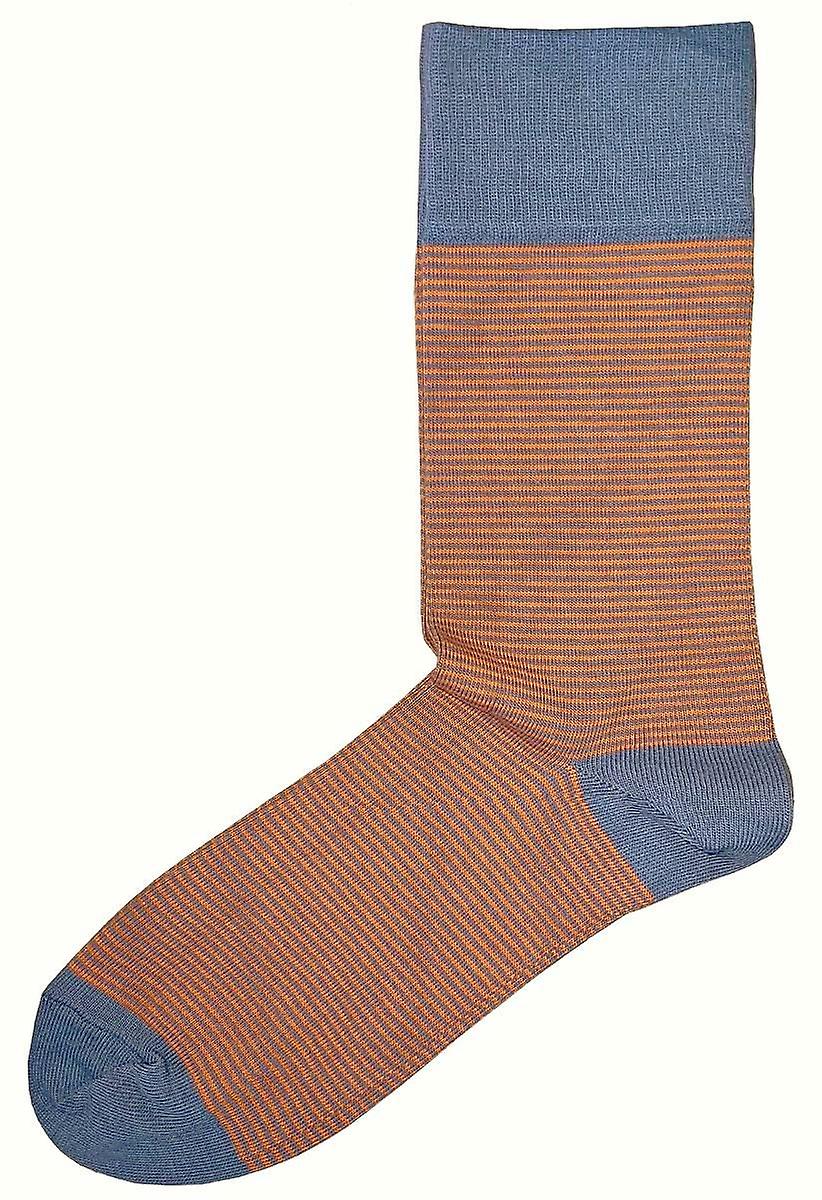 Bassin and Brown Thin Stripe Socks - Grey/Orange