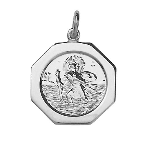 Silver 21x21mm hexagonal St Christopher Pendant