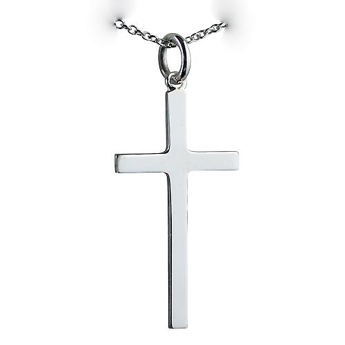 Silver 30x17mm plain solid block Cross with a rolo Chain 24 inches