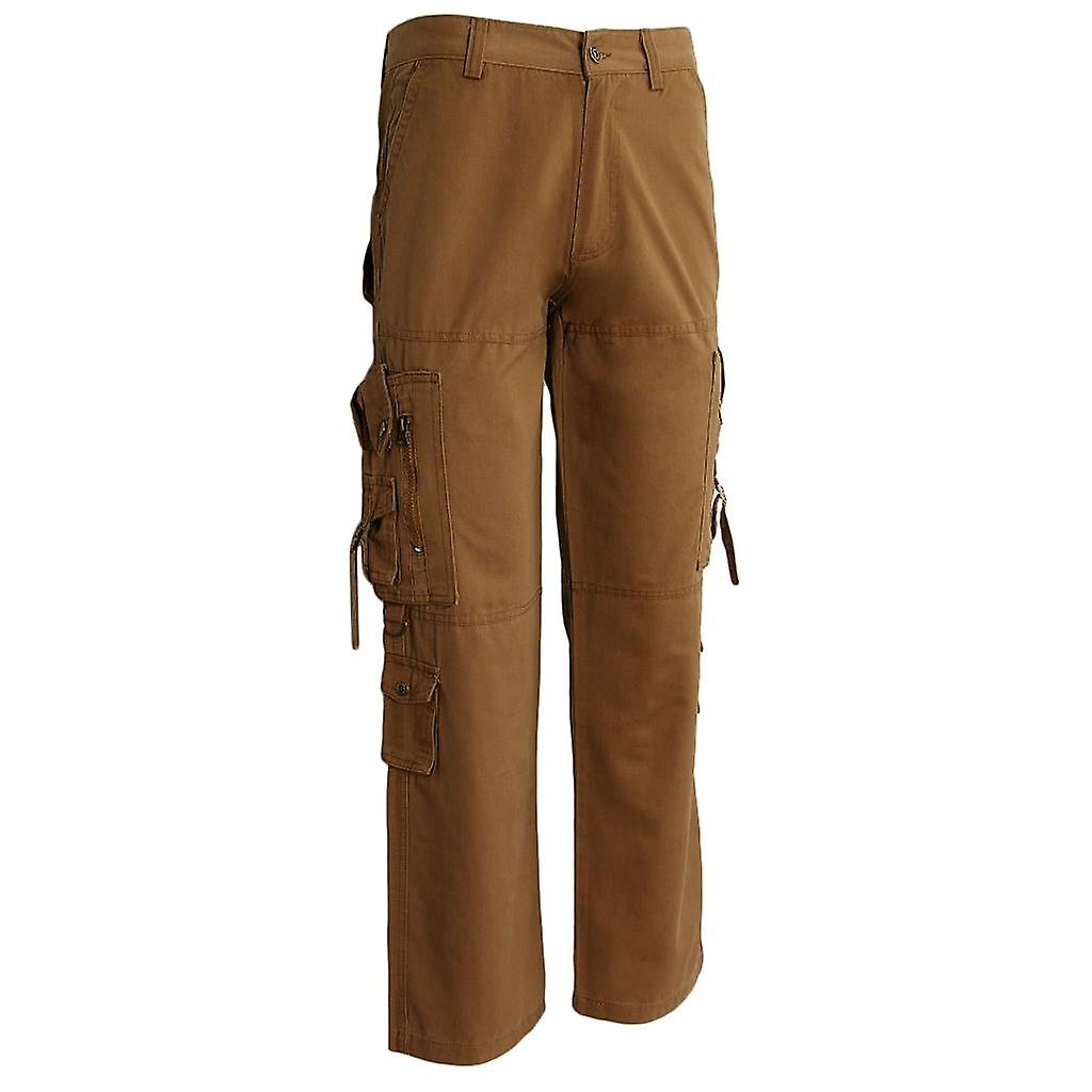 メンズコットンコンバットアーミーカーゴパンツマルチポケットワークパンツ30ブラック