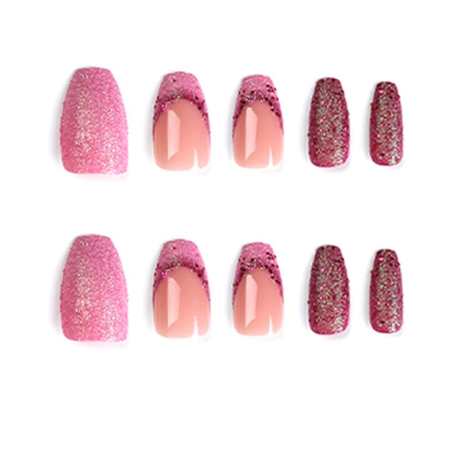 Pink And Purple Square False Manicure With Harmless And Smooth Edge Nails