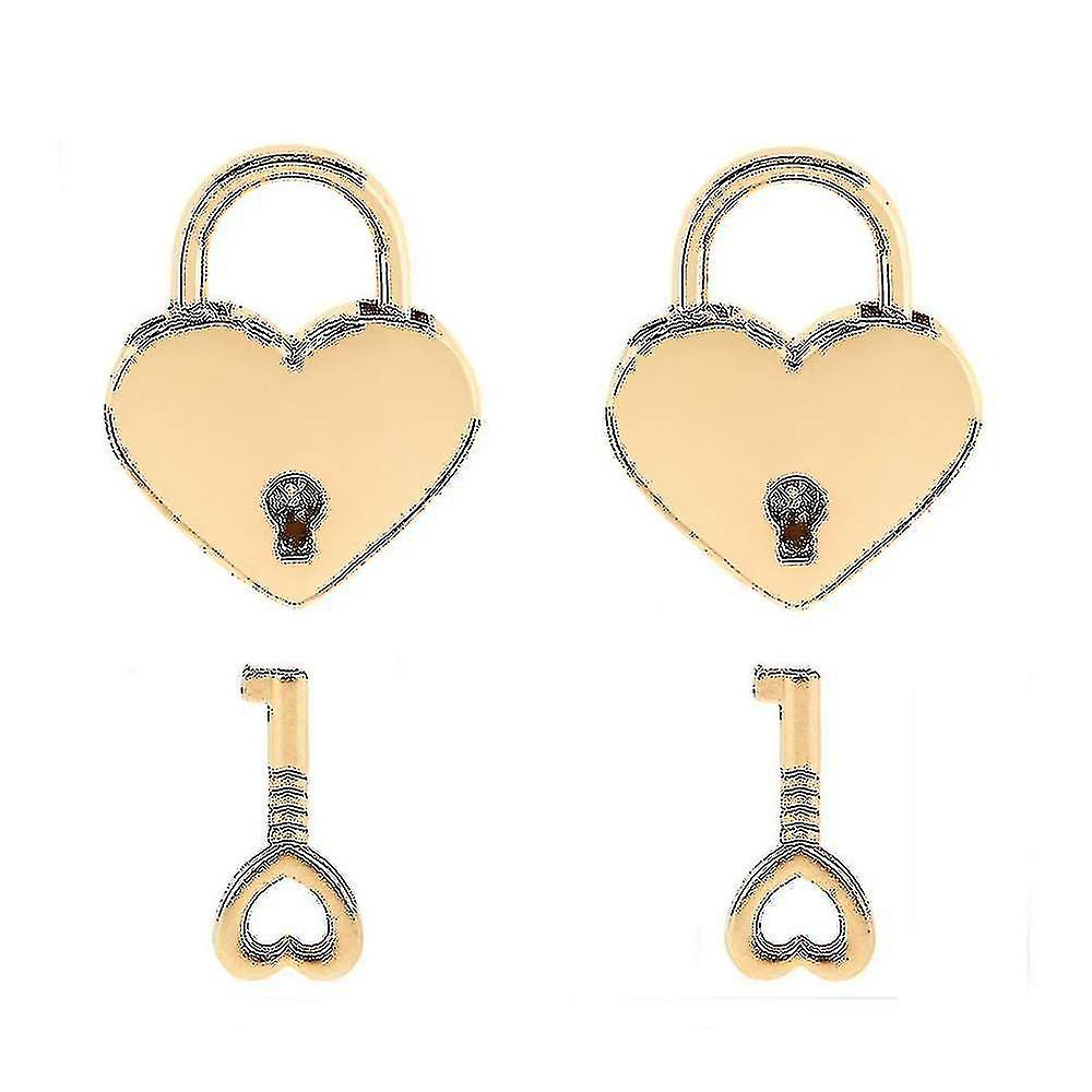 Mini Lock Small Metal Heart Padlock With Key, 2 Pack, Gold